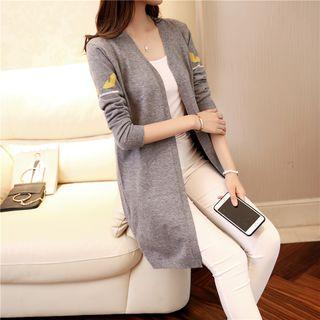 Cartoon Print Open Front Long Cardigan
