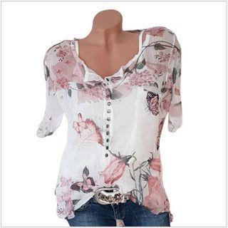 Floral Print Short-sleeve Half-button Blouse
