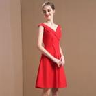 V-neck Plain Cocktail Dress
