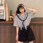 Short-sleeve Printed Tie-neck T-shirt / Short-sleeve T-shirt Dress