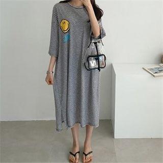 Smile Printed Stripe T-shirt Dress