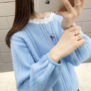 Lace Trim Perforated Sweater