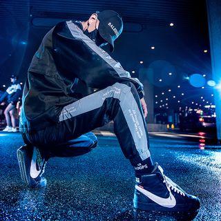 Couple Matching Set: Lettering Trim Zip Jacket + Jogger Pants