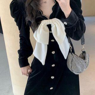 Bow Velvet Midi A-line Dress