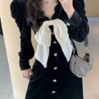 Bow Velvet Midi A-line Dress