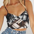 Printed Lace-panel Bow-detail Crop Camisole Top