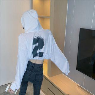 Numbering Drawstring-hem Cropped Hoodie