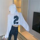 Numbering Drawstring-hem Cropped Hoodie