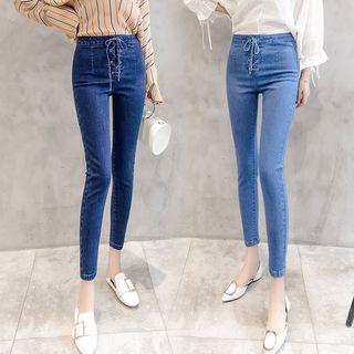 Lace-up Cropped Skinny Jeans