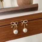 Bow Faux Pearl Rhinestone Alloy Dangle Earring 1 Pair - Silver Needle - Gold - One Size