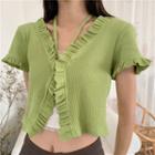 Plain Ruffle Short-sleeve Knit Top