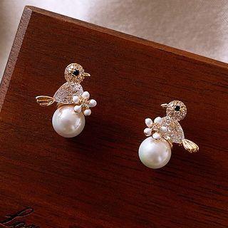 Faux Pearl Rhinestone Bird Earring 1 Pair - As Shown In Figure - One Size