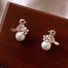 Faux Pearl Rhinestone Bird Earring 1 Pair - As Shown In Figure - One Size