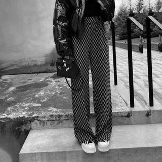 Check High Waist Wide Leg Pants