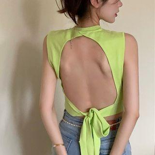 Open Back Crop Tank Top Neon Green - One Size