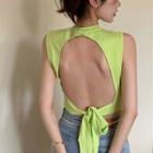 Open Back Crop Tank Top Neon Green - One Size