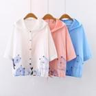 Cat Print Hooded Short-sleeve Button-up Jacket