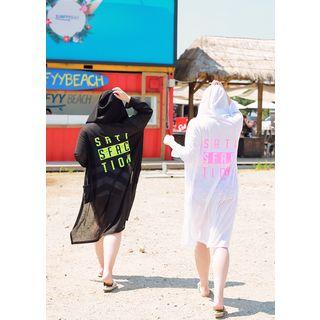 Hooded Lettering-back Long Cardigan