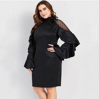 Fishnet Insert Ruffled Sheath Dress