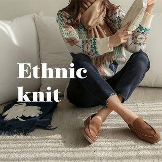 Drop-shoulder Nordic-patterned Sweater