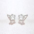 925 Sterling Silver Rhinestone Paw Earring 1 Pair - Footprint Earrings - One Size