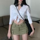 3/4-sleeve Crop Shirt / Mini Pencil Skort