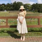 Band-waist Long Tiered Skirt Cream - One Size