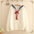 Sailor-collar Tie-neck Knit Cardigan