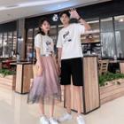 Couple Matching Short-sleeve Printed T-shirt / Shorts / Midi A-line Skirt/ Set