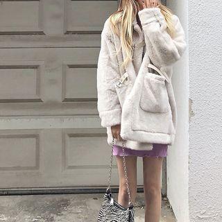 Long-sleeve Plain Faux Fur Coat As Shown In Figure - One Size