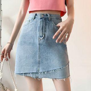 Denim Fringe A-line Skirt