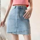Denim Fringe A-line Skirt