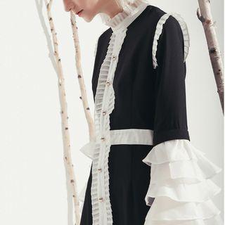 Long-sleeve Ruffle Panel Mini A-line Dress