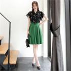 Pintuck Linen-blend A-line Skirt