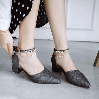 Low-heel Pointy-toe Embellished Sandals
