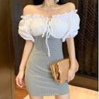 Off-shoulder Puff-sleeve Bodycon Dress