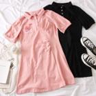 Heart-embroidered Ruched Polo Dress