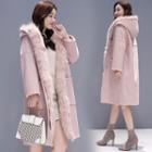 Detachable Faux Fur Trim Hooded Coat