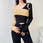 Mock Two-piece Long-sleeve Two Tone Top