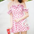 Frill-trim Plaid Swim Dress