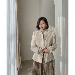 Puff-sleeve Drawstring Quilted Jacket