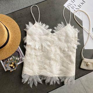 Embroidered Cropped Camisole Top White - One Size