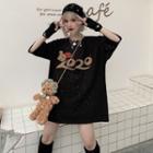 Mouse Print Glitter Elbow-sleeve T-shirt