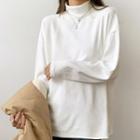 Long-sleeve Semi Turtleneck Plain Drop Shoulder Loose Fit T-shirt