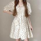 Short-sleeve Floral A-line Dress Light Gray Floral - Off-white - One Size