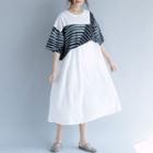 Striped Panel Short-sleeve Medium Maxi Dress White - L
