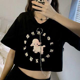 Short-sleeve Sheep Print Cropped T-shirt