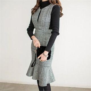 Sleeveless Glen-plaid Mermaid Dress