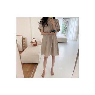 Cuffed-sleeve Pleated-back Dress