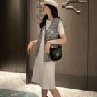 Patterned Pocket Detail Vest / Crew-neck Short-sleeve T-shirt Dress